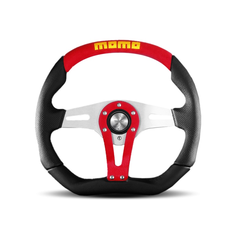MOMO Trek Steering Wheel - 350MM - Black Leather / Red Suede