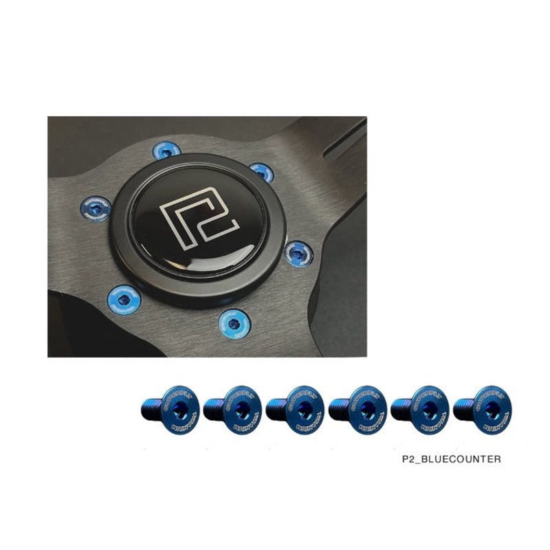 P2M SUPERFLY TITANIUM STEERING WHEEL COUNTER SUNK BOLT SET : BLUE