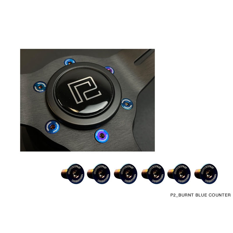 P2M SUPERFLY TITANIUM STEERING WHEEL COUNTER SUNK BOLT SET : BURNT BLUE