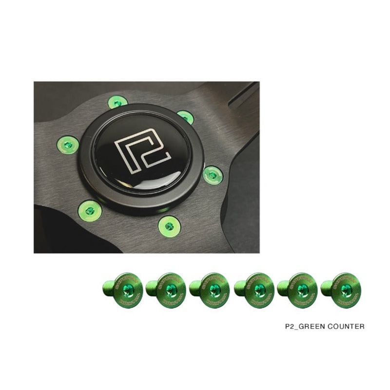 P2M SUPERFLY TITANIUM STEERING WHEEL COUNTER SUNK BOLT SET : GREEN