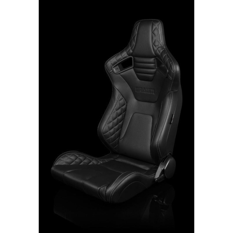 Braum Racing Elite-X Series Sport Reclinable Seats - Black Diamond w/ Grey Stitching - Pair