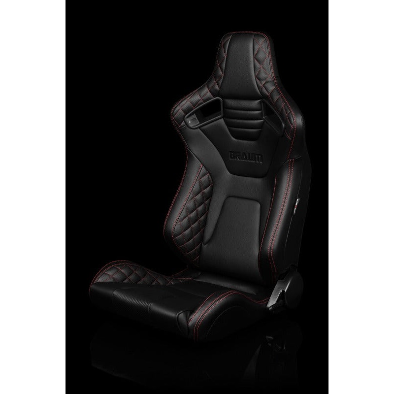 Braum Racing Elite-X Series Sport Reclinable Seats - Black Diamond w/ Red Stitching - Pair
