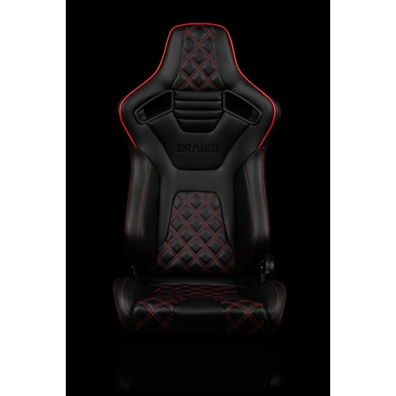 Braum Racing Elite-X Series Sport Reclinable Seats - Black w/ Double Red Stitching - Pair