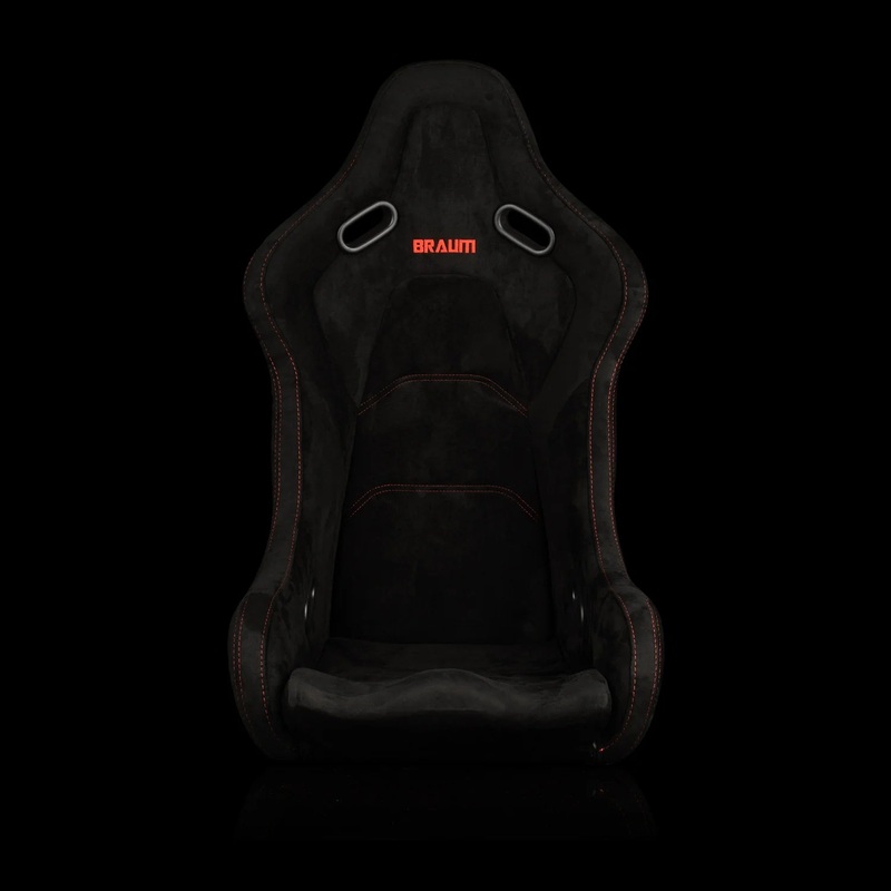 Braum Racing FALCON-S Series Fixed Back Bucket Composite Seat - Pair - Black Alcantara / Red Stitching