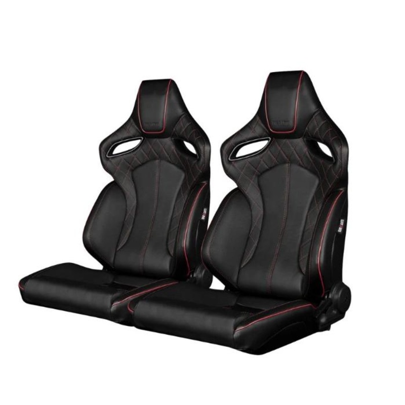 Braum Racing Orue Series Recline-able Racing Seat - Black Diamond Red Stitching - PAIR