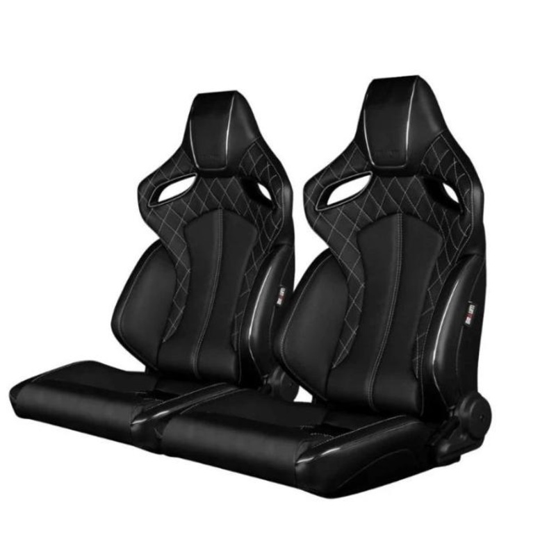 Braum Racing Orue Series Recline-able Racing Seat - Black Diamond White Stitching - PAIR