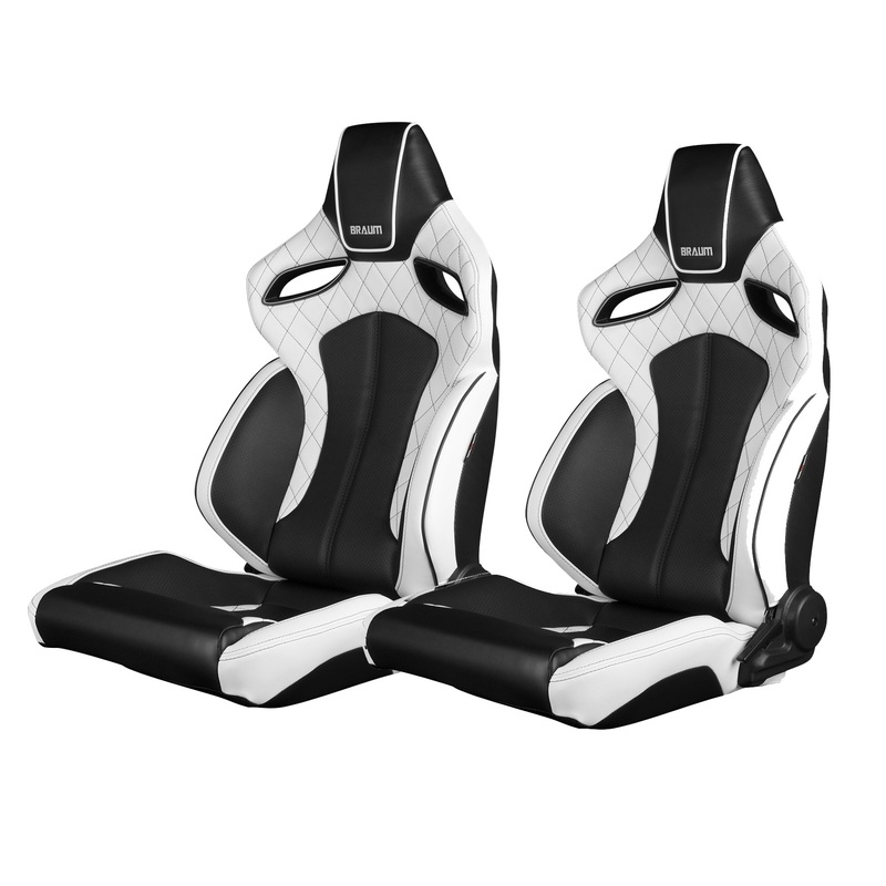 Braum Racing Orue Series Recline-able Racing Seat - White Leather - PAIR