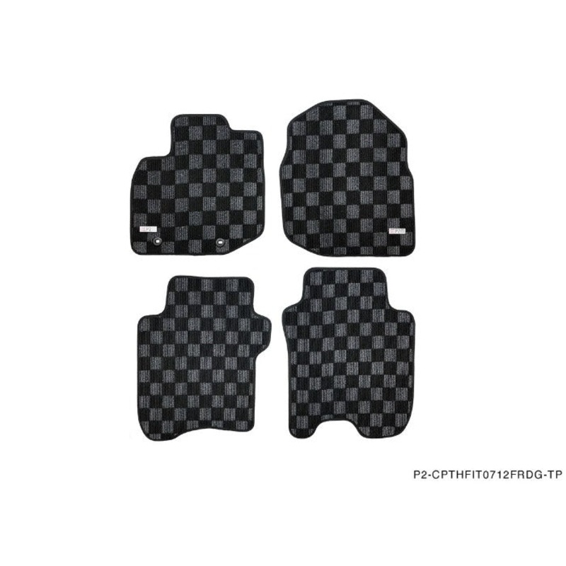 Phase 2 Motortrend (P2M) Checkered Carpet Race Floor Mats Front & Rear - Honda Fit GE (2009-2013)