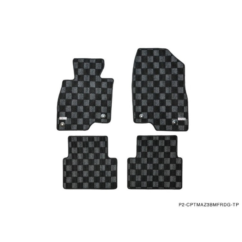 Phase 2 Motortrend (P2M) Checkered Carpet Race Floor Mats Front & Rear - Mazda 3 (BM/BN) 2014-2018