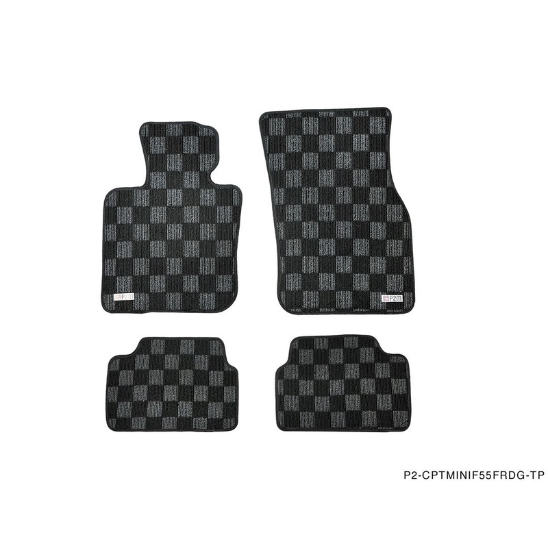 Phase 2 Motortrend (P2M) Checkered Carpet Race Floor Mats Front & Rear - Mini Cooper F55 4 Door (2016-2022)