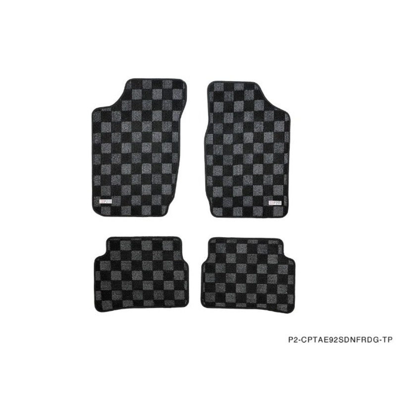 Phase 2 Motortrend (P2M) Checkered Carpet Race Floor Mats Front & Rear - Toyota Corolla Sedan AE92 (1988-1992)