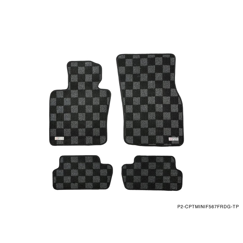Phase 2 Motortrend (P2M) Checkered Carpet Race Floor Mats - Mini Cooper (F56) 2 Door Hatch (2014-2022) / Cooper (F57) Convertible (2016-2022)