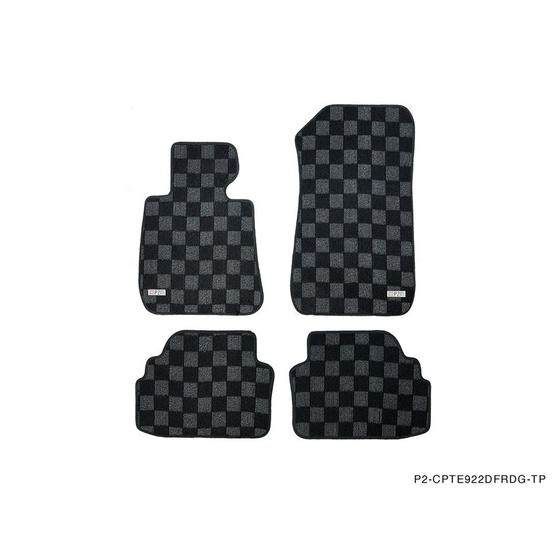 Phase 2 Motortrend (P2M) Checkered Flag Race Carpet Floor Mats Front & Rear - BMW E90 / E92 3 Series (2006-2012)