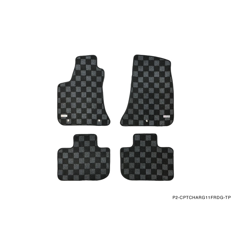 Phase 2 Motortrend (P2M) Checkered Flag Race Carpet Floor Mats Front & Rear - Dodge Charger 4dr RWD (2011+)