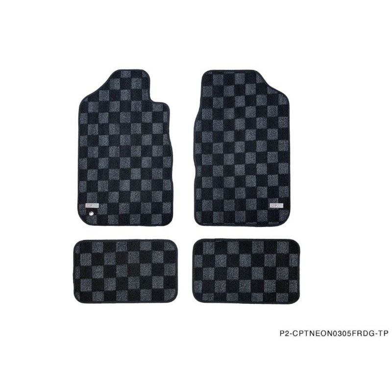 Phase 2 Motortrend (P2M) Checkered Flag Race Carpet Floor Mats Front & Rear - Dodge Neon SRT4 (2003-2005)