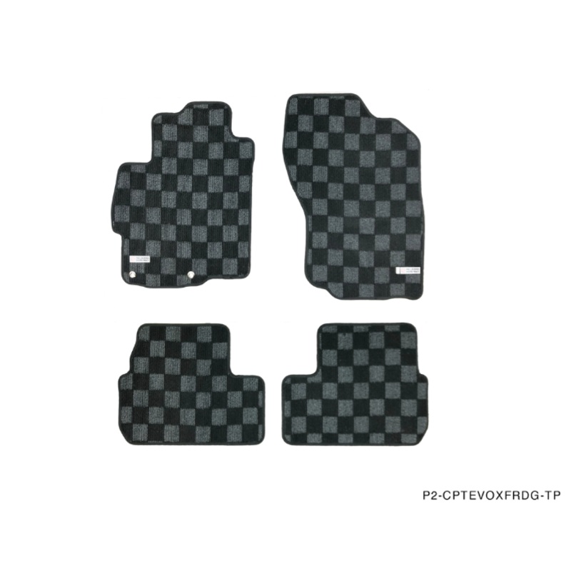 Phase 2 Motortrend (P2M) Checkered Flag Race Carpet Floor Mats Front & Rear - Mitsubishi Lancer Evolution [EVO] X (2008-2015)
