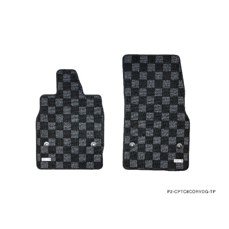 Phase 2 Motortrend (P2M) Checkered Flag Race Carpet Floor Mats Set - Chevrolet Corvette C8 & Z06 (2020+)