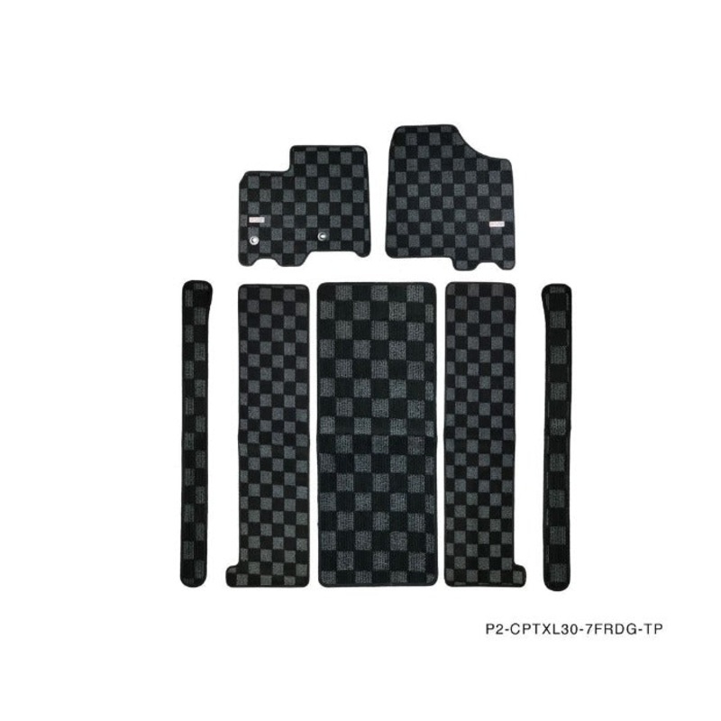 Phase 2 Motortrend (P2M) Checkered Front & Rear Carpet Floor Mats - Toyota 7 Seater Sienna XL30 (2011-2020)