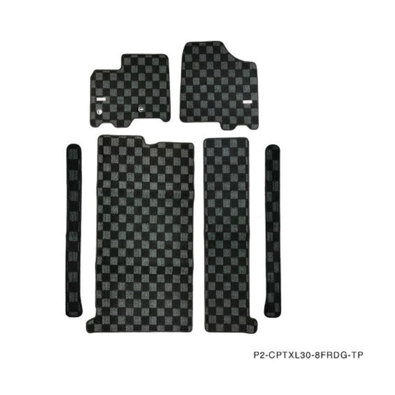 Phase 2 Motortrend (P2M) Checkered Front & Rear Carpet Floor Mats - Toyota 8 Seater Sienna XL30 (2011-2020)