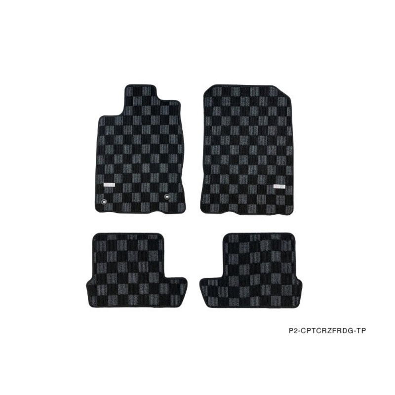 Phase 2 Motortrend (P2M) Front & Rear Checkered Carpet Floor Mats - Honda CRZ ZF1 ZF2 (2010-2016)