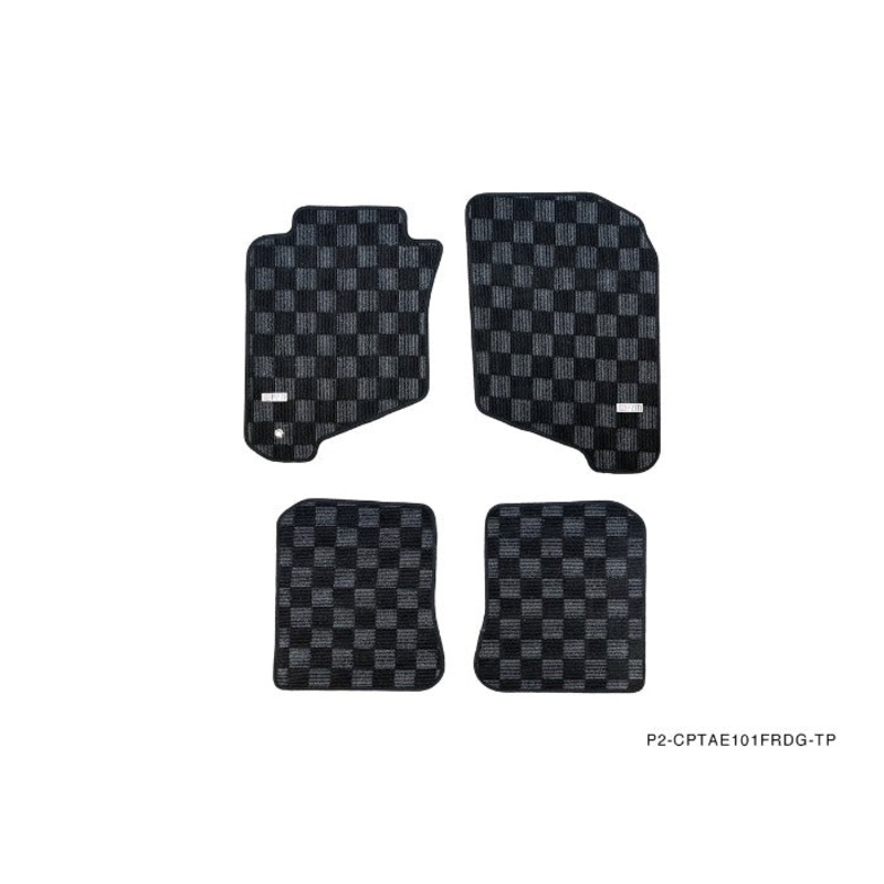 Phase 2 Motortrend (P2M) Front & Rear Checkered Carpet Floor Mats - Toyota Corolla AE101Corolla Sedan (1993-1998)