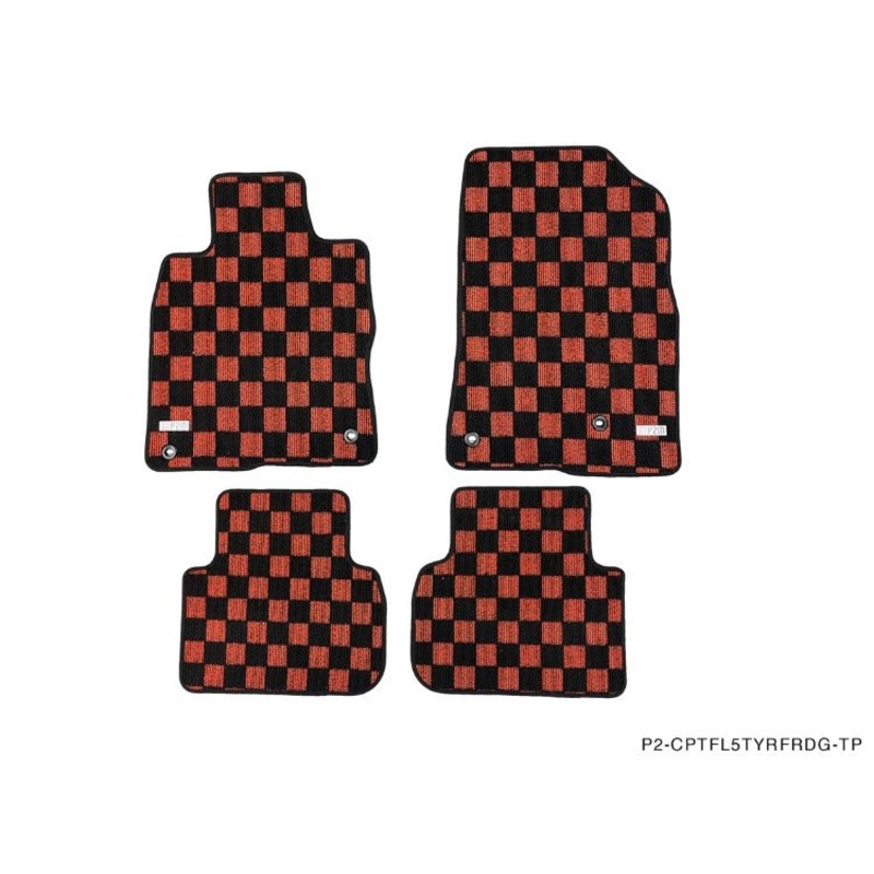 Phase 2 Motortrend (P2M) Front & Rear Red Checkered Flag Carpet Floor Mats - Honda Civic FL5 Type-R (2022+)