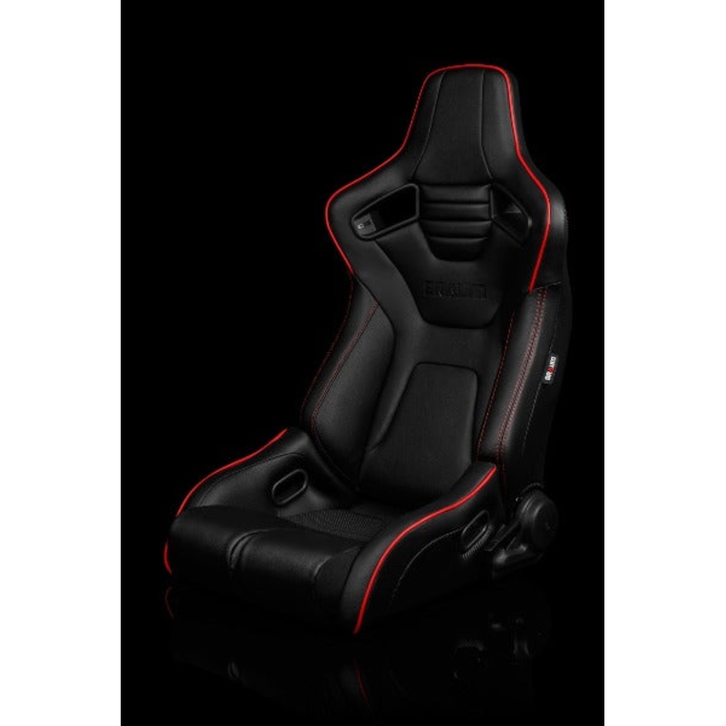 BRAUM RACING ELITE-R SERIES SPORT RECLINABLE SEATS ( BLACK LEATHERETTE | RED PIPING )  PAIR