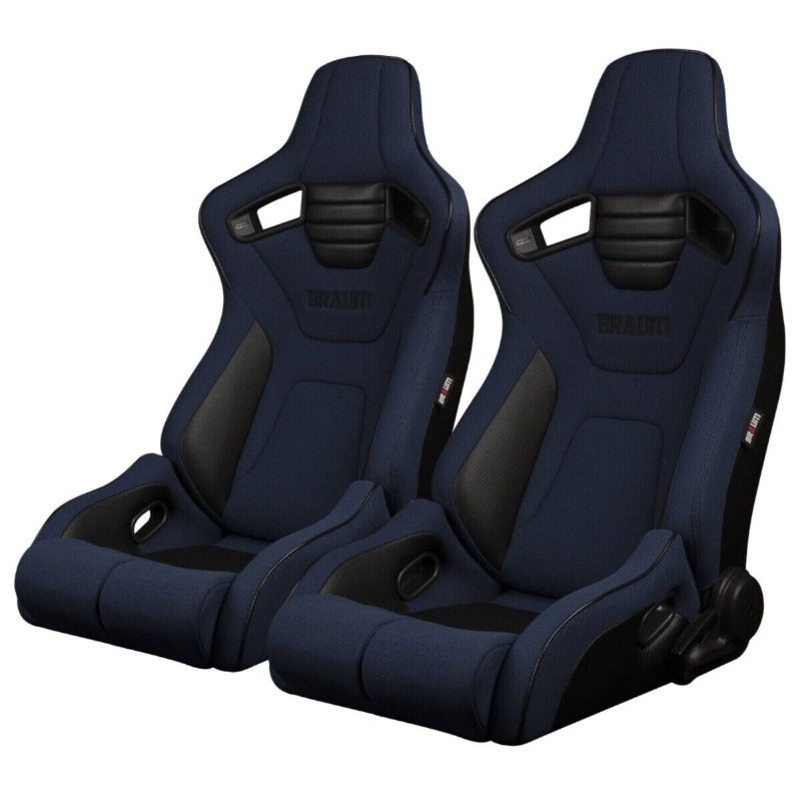 BRAUM RACING ELITE-R SERIES SPORT RECLINABLE SEATS ( BLUE CLOTH | BLACK PIPING )  PAIR