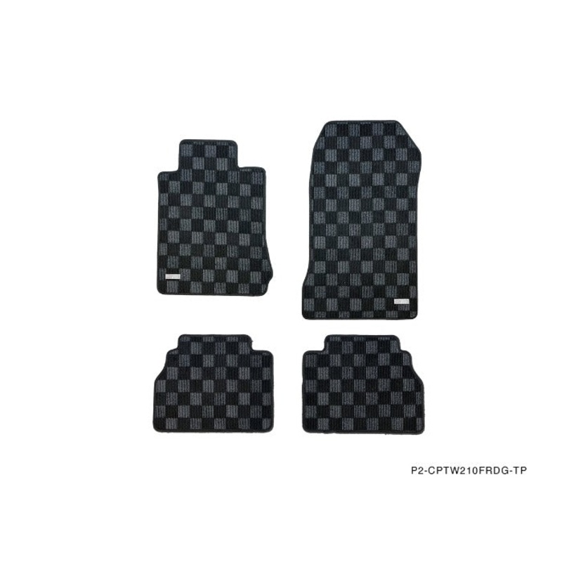 Phase 2 Motortrend (P2M) Front & Rear Checkered Flag Carpet Floor Mats - Mercedes E Class W210 (1996-2002)
