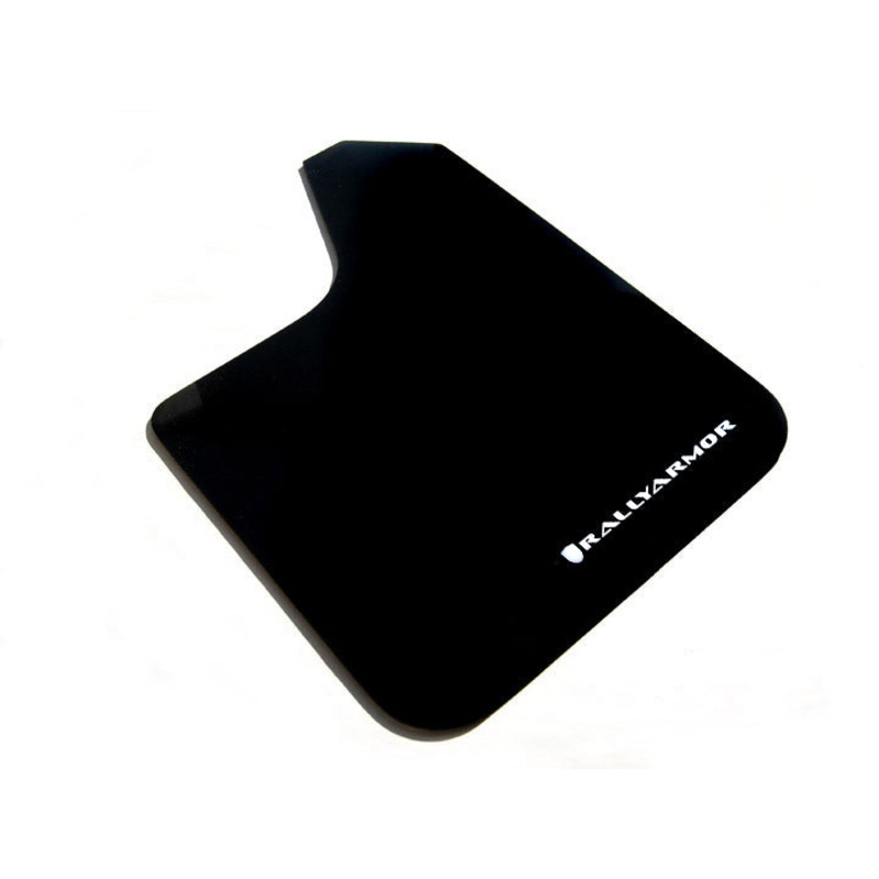 Rally Armor Basic UNIVERSAL Black Mud Flaps w/ White Logo Lettering - Set of 4