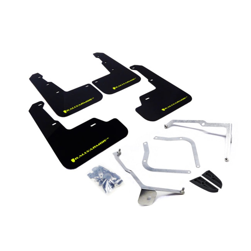 Rally Armor UR Black w/ Caliper Green Logo Mud Flaps Set of 4 - Subaru WRX & STI (2015-2021)