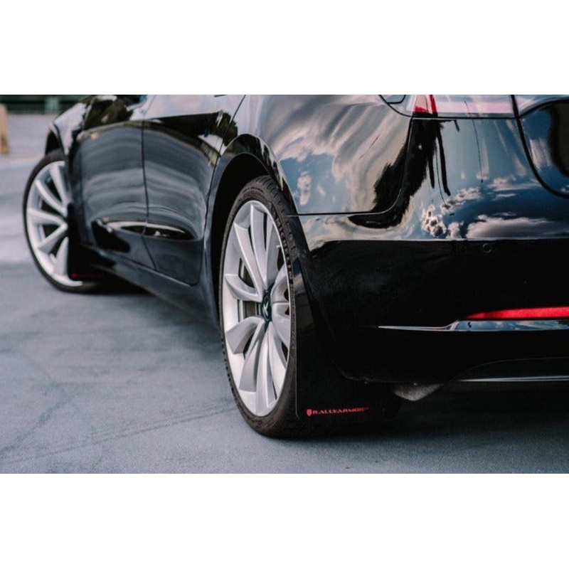 Rally Armor UR Black w/ Red Logo Mud Flaps Set - Tesla Model 3 (2017-2023)