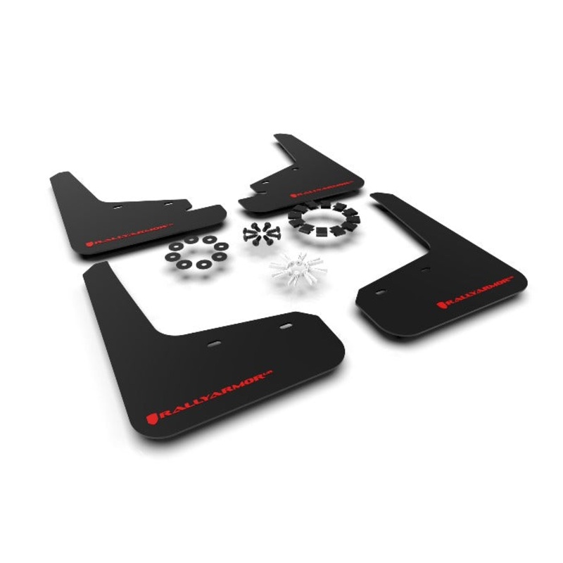 Rally Armor UR Black w/ Red Logo Mud Flaps Set - Tesla Model Y (2020-2023)