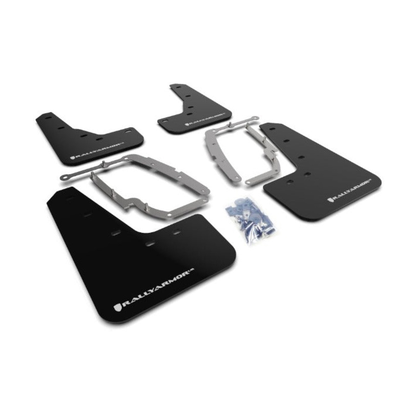 Rally Armor UR Black w/ White Logo Mud Flaps Set - Tesla Model 3 (2017-2023)