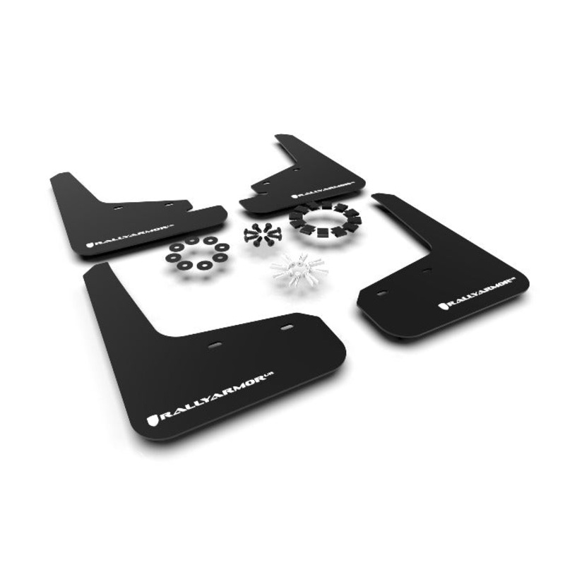 Rally Armor UR Black w/ White Logo Mud Flaps Set - Tesla Model Y (2020-2023)