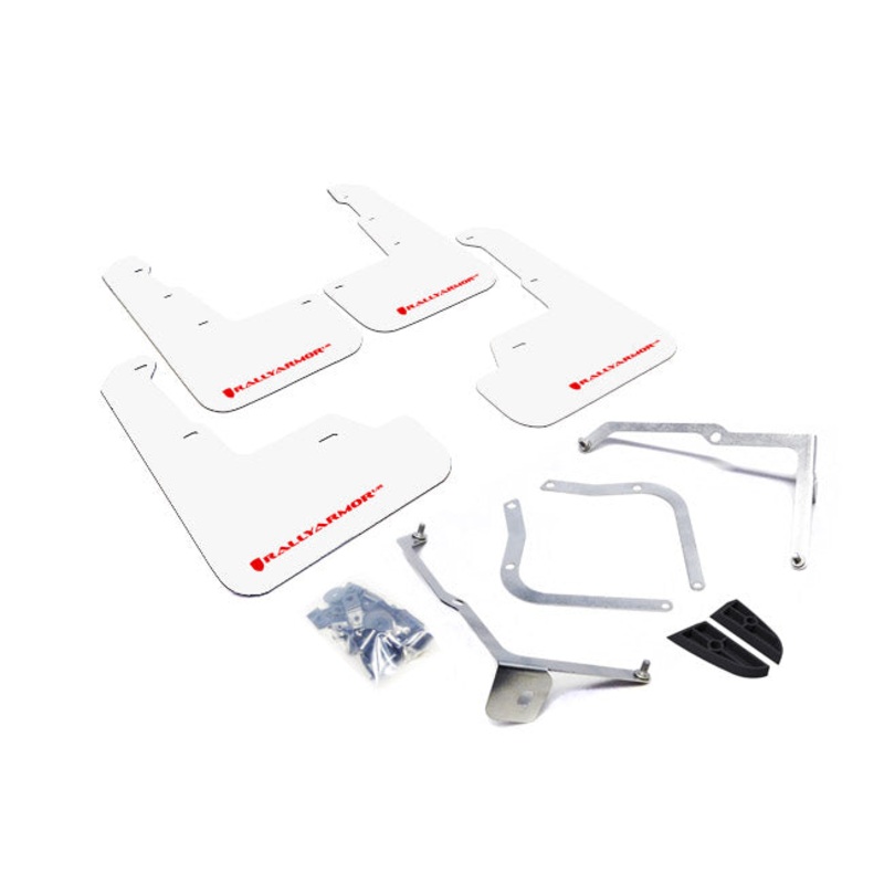 Rally Armor UR White w/ Red Logo Mud Flaps Set of 4 - Subaru WRX & STI (2015-2021)