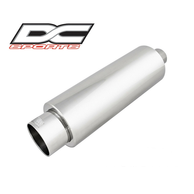 DC Sports Round Bolt-On Stainless Steel Muffler w/ Tip - 2.25" Inlet 3.75" Outlet Universal