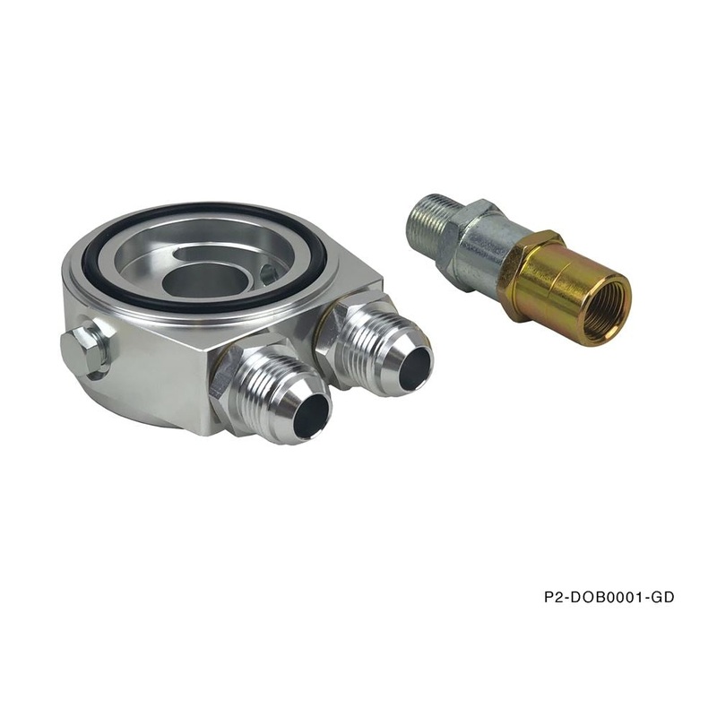 P2M (Phase 2 Motortrend) Direct Type Oil Cooler Filter Block Adapter (M20X1.50, 3/4-16UNF) - Universal