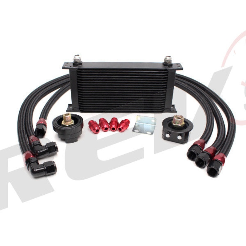 Rev9 Power 19 Row Oil Cooler Kit with Oil Filter Relocation Kit (Bar & Plate Core) - Universal