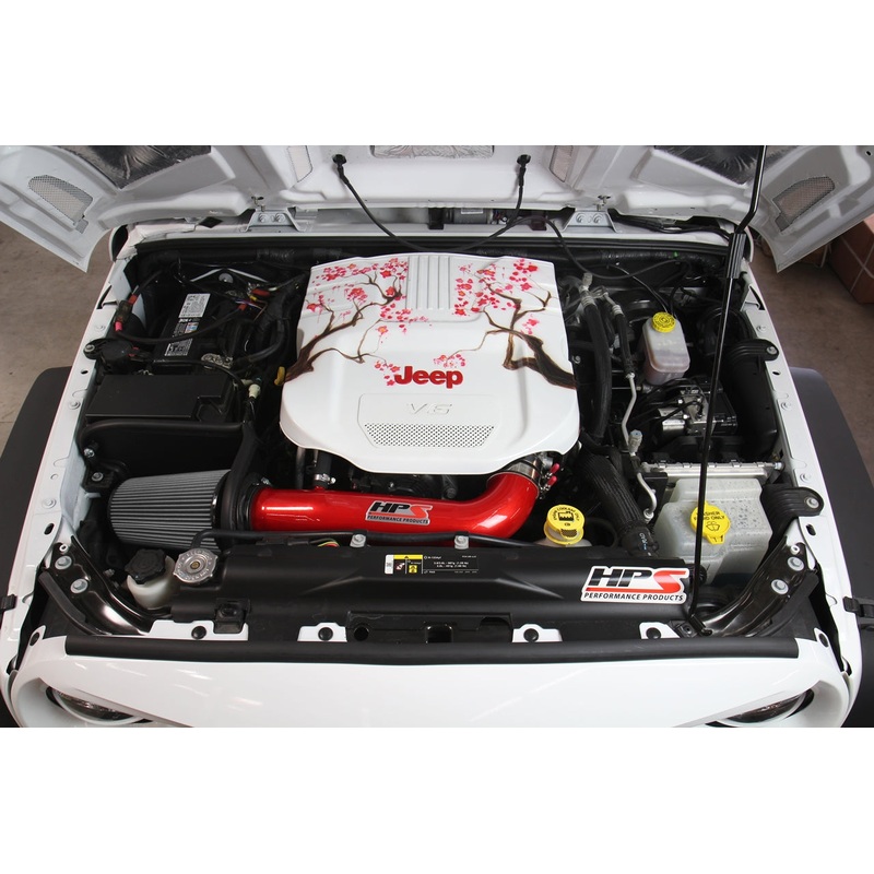 HPS Performance Shortram Air Intake Kit (Red) - Jeep Wrangler 3.6L V6 (2012-2018) Includes Heat Shield