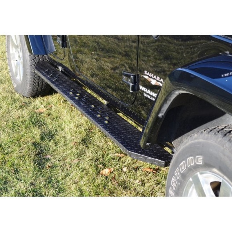 Owens Products 850031382 Venum Star Burst Running Boards Diamond Tread Mill Finish Black Aluminum for 18-24 Jeep Wrangler JL Unlimited