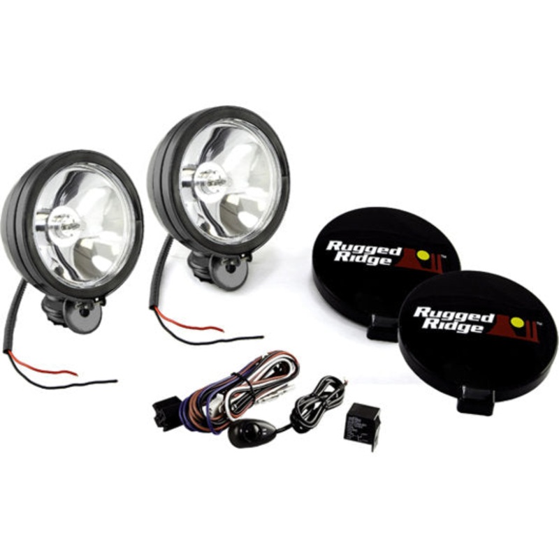 Rugged Ridge 15207.51 6" Round Off Road Fog Light Kit with Wiring Harness in Black 100W (Pair)