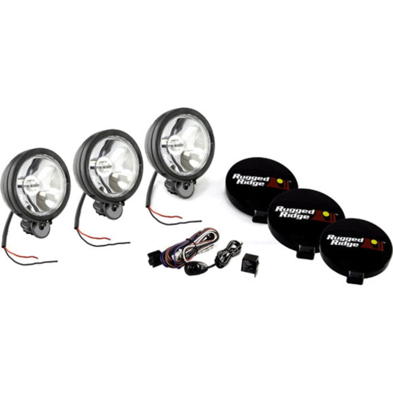 Rugged Ridge 15207.61 6" Round Off Road Fog Light Kit with Wiring Harness in Black 100W (3 Piece)
