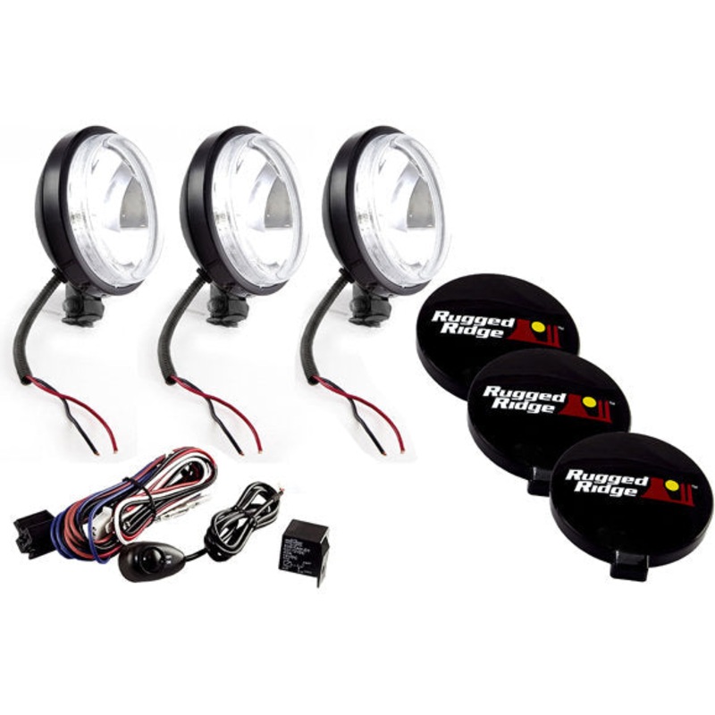 Rugged Ridge 15207.68 6" Off Road Slim Light Kit with Wiring Harness in Black 100W (3 Piece)