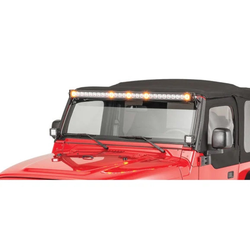 Quadratec J5 Light Bar with 3" Cube LED Kit & Fishbone Windshield Light Bar Bracket for 97-06 Jeep Wrangler TJ
