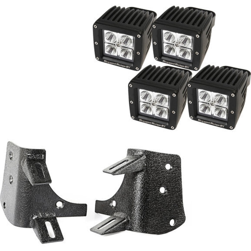 Rugged Ridge 11232.38 A-Pillar Light Mount Brackets Kit with 3" Square LED Lights for 97-06 Jeep Wrangler TJ & Unlimited
