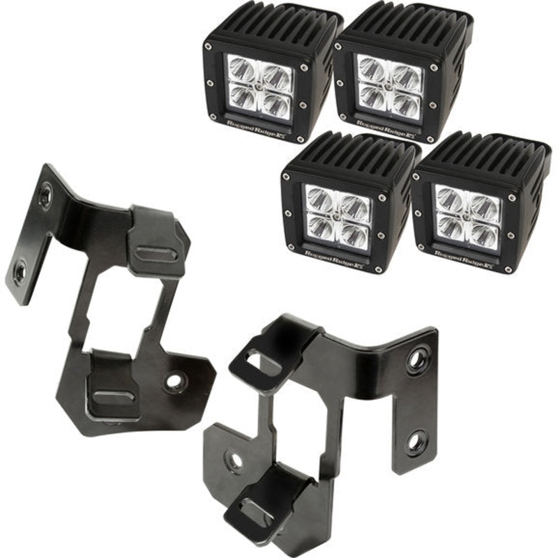 Rugged Ridge Dual A-Pillar Light Mount Kit with 3" Square LED Lights for 07-18 Jeep Wrangler JK