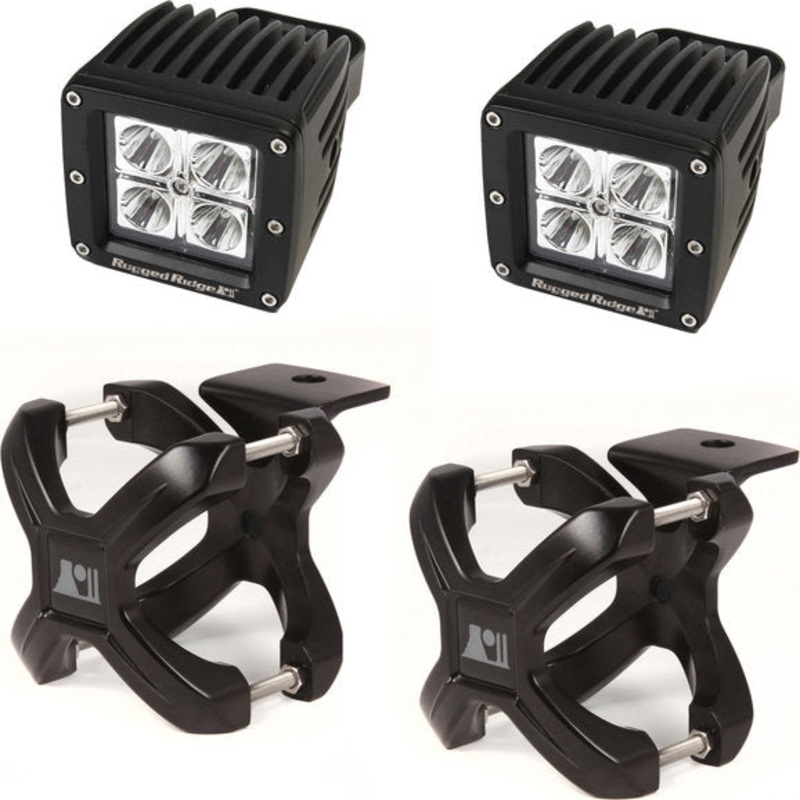 Rugged Ridge X-Clamp (1.25"-2") & Square LED Kit Pair